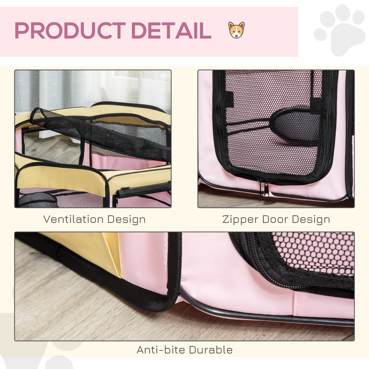 Fabric Pet Dog Cat Puppy Playpen Rabbit Guinea Pig Play Pen in Pink Small
