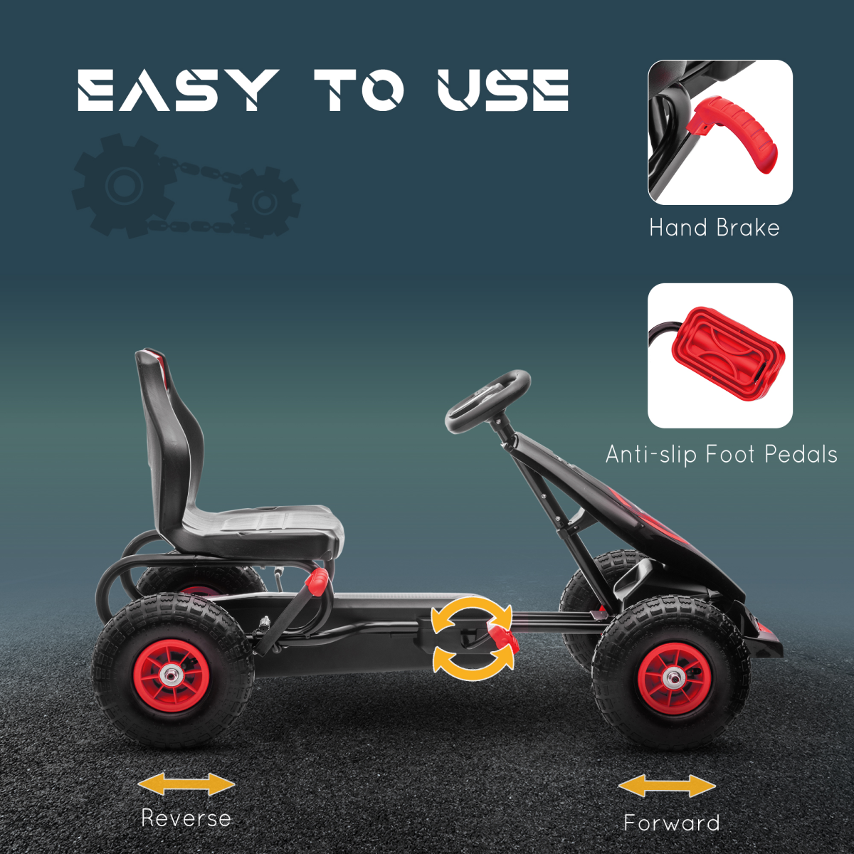 HOMCOM Children Pedal Go Kart w/ Adjustable Seat, Rubber Wheels, Brake - Red