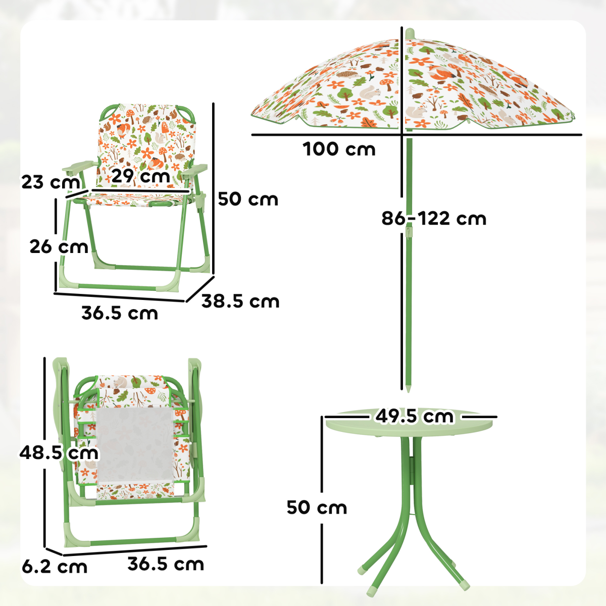 Cute Fox Design Kids Outdoor Furniture Set with Adjustable Parasol