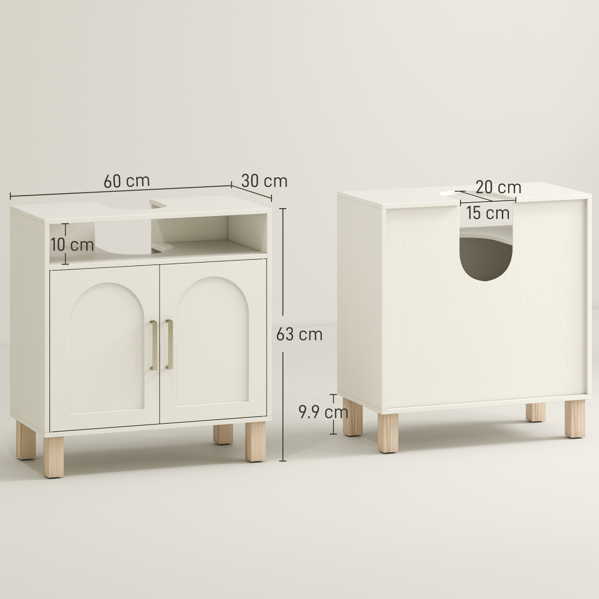 HOMCOM Under Sink Bathroom Cabinet for Basin without Pedestal, Cream White