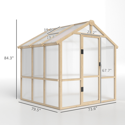 Outsunny 6.6 x 6ft Wooden Polycarbonate Greenhouse with Lockable Door, Brown