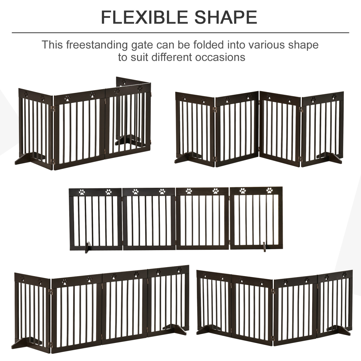 Freestanding Pet Gate 4 Panel Folding Wooden Dog Barrier  w/ Support Feet