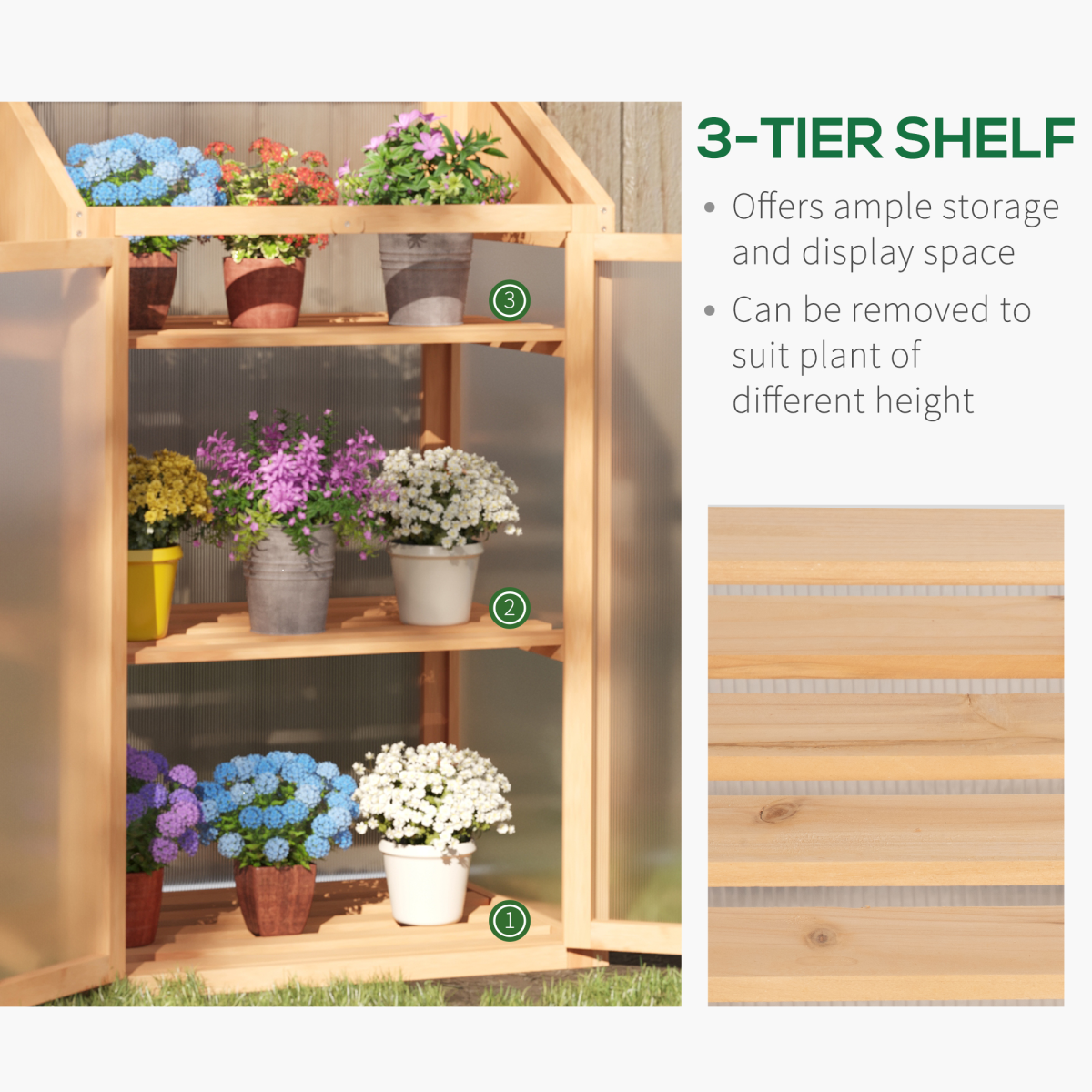 Wooden Greenhouse, Cold Frame PC Semi Transparent 70x50x120cm, Brown