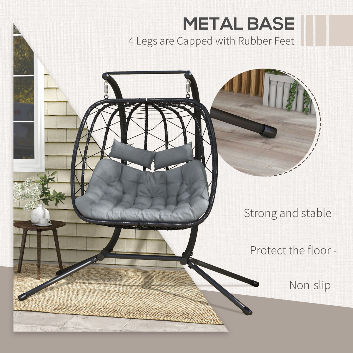 Outsunny PE Hanging Swing Chair with Thick Cushion, Patio Hanging Chair, Black
