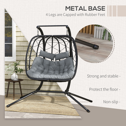 Outsunny PE Hanging Swing Chair with Thick Cushion, Patio Hanging Chair, Black