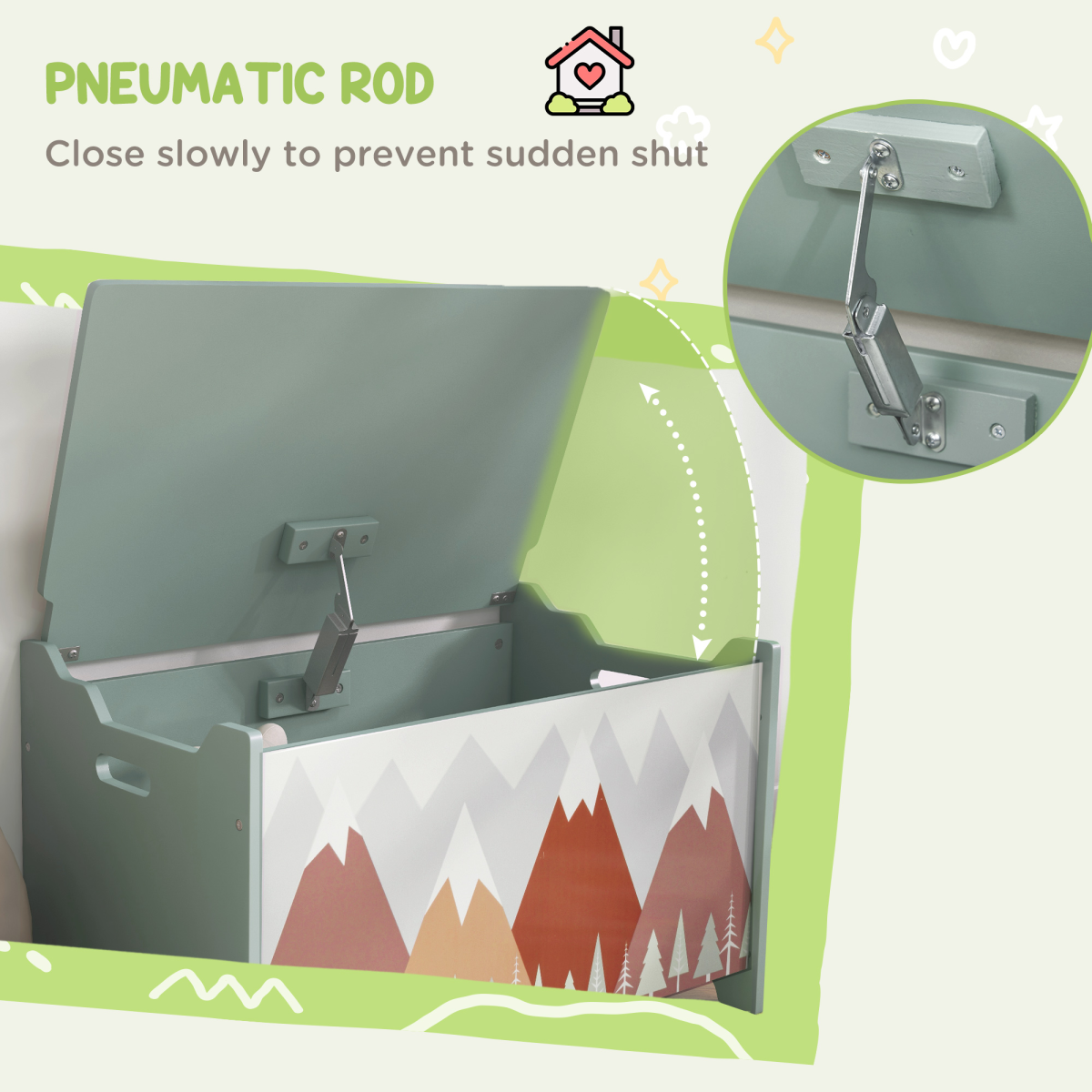 ZONEKIZ Toy Box, Kids Toy Chest with Lid, Safety Hinge - Green