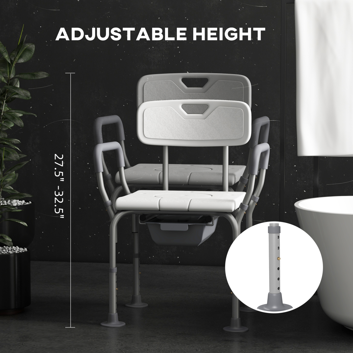 HOMCOM 3-in-1 Shower Chair Adjustable Bedside Commode Raised Toilet Seat White