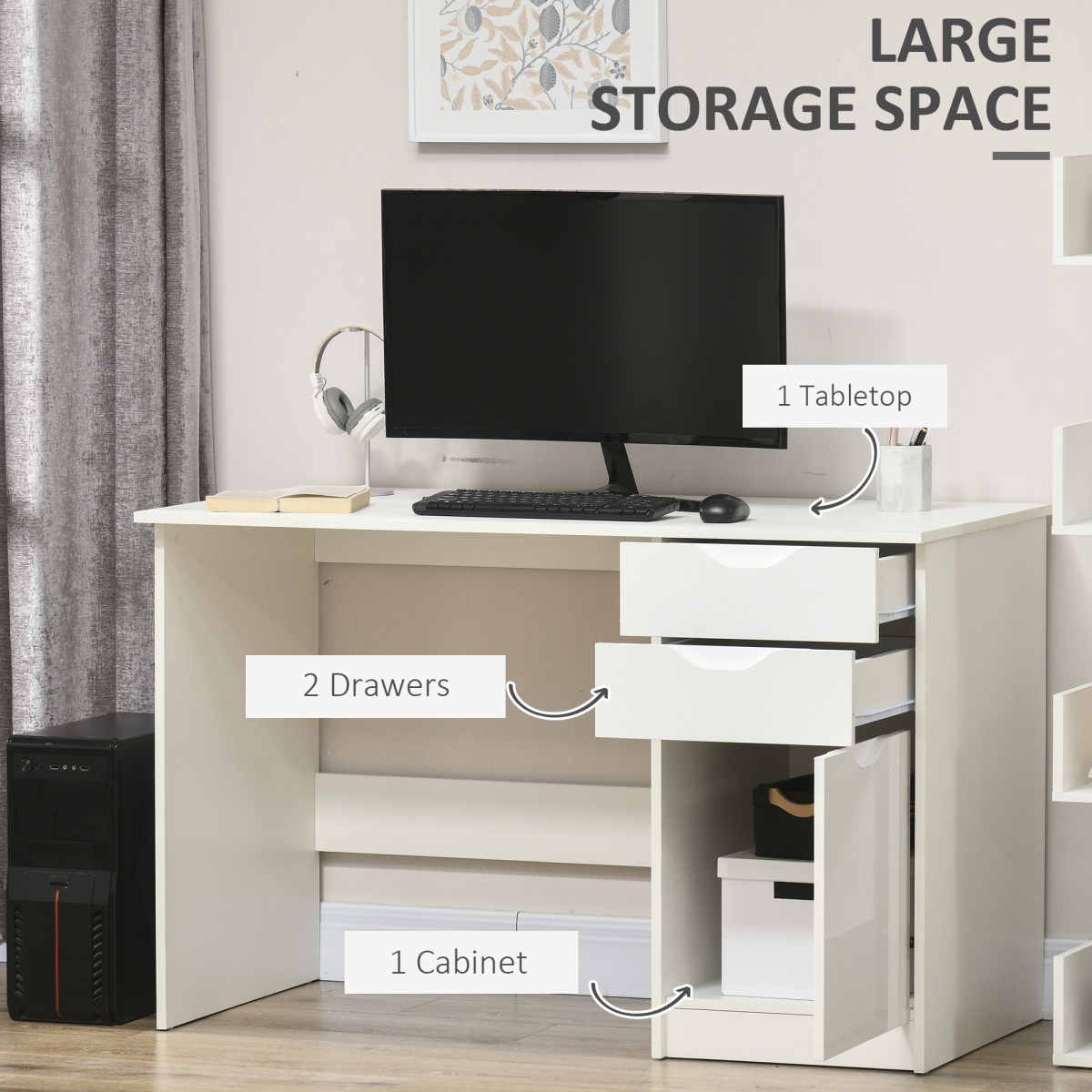 Computer ,Workstation White w/ Drawers Home Office