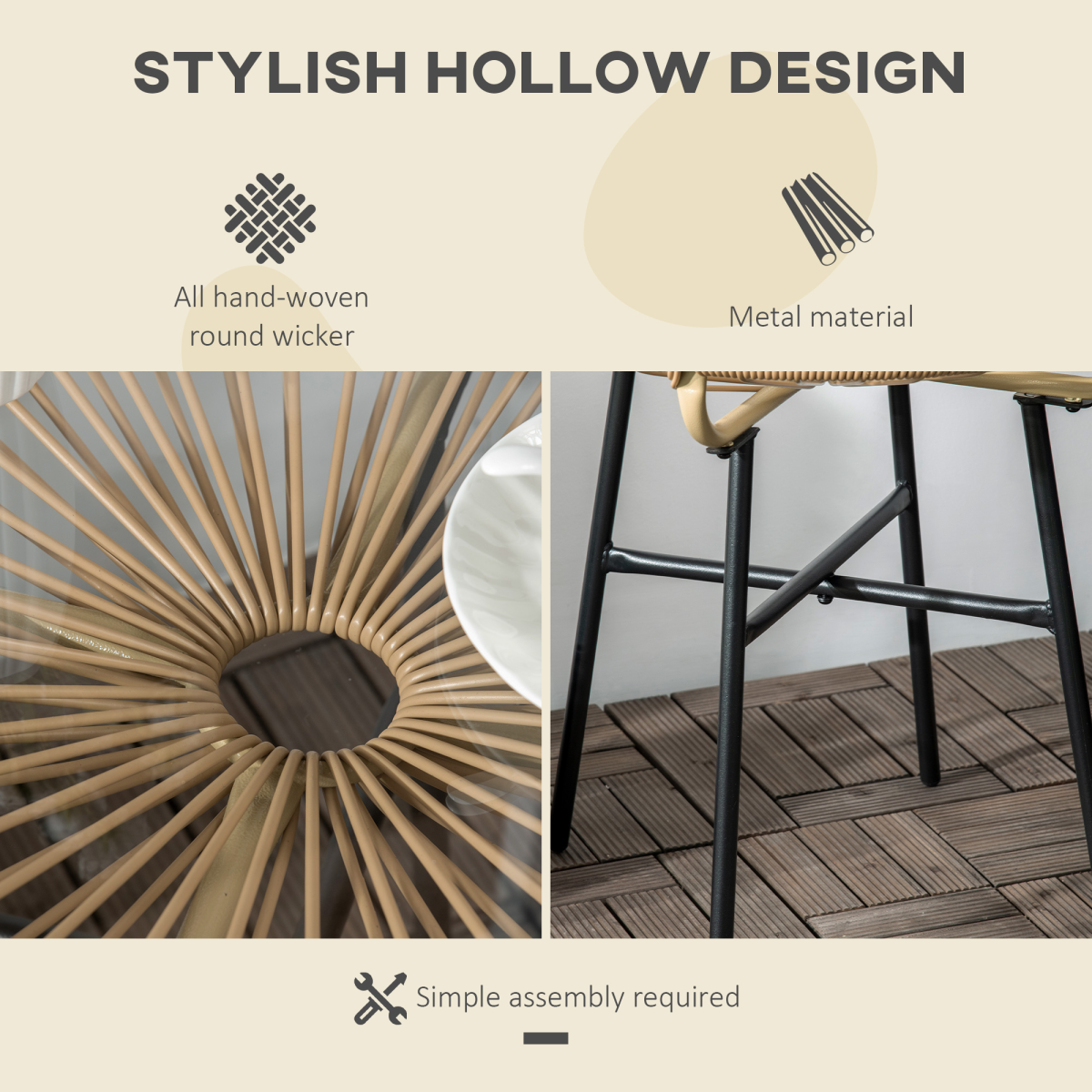 Rattan Side Table with Round PE Rattan and Tempered Glass Table Top