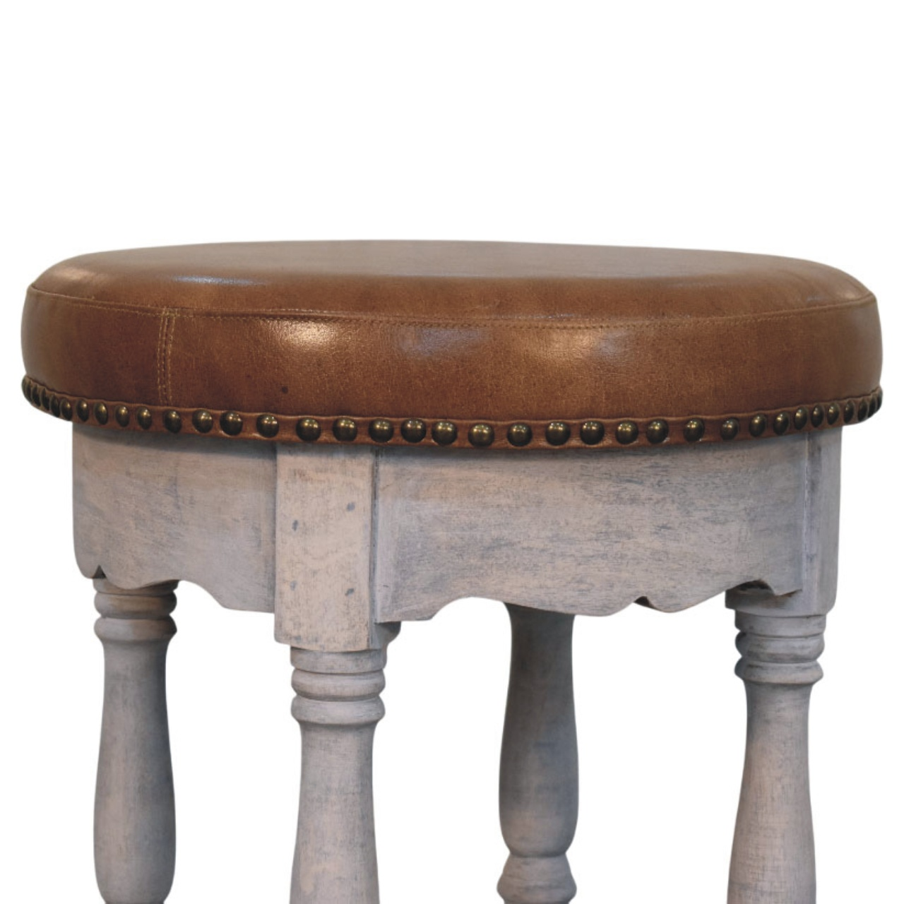Artisan Furniture Solid Wood Rustic Charm Stool, Upholstered, Brown