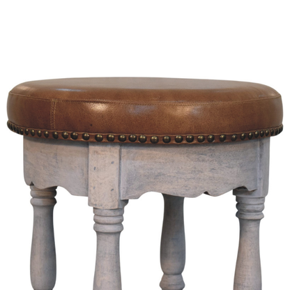 Artisan Furniture Solid Wood Rustic Charm Stool, Upholstered, Brown