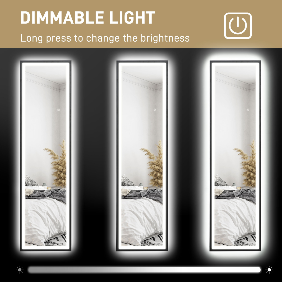 HOMCOM 150 x 40cm Full Length Mirror w/ Adjustable Lights Metal Frame Black
