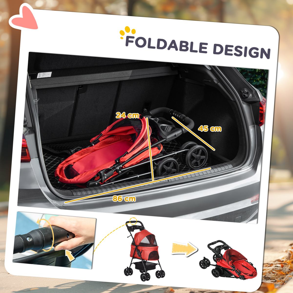 Pet Stroller No-Zip Foldable Travel Carriage with Brake Basket Adjustable Canopy