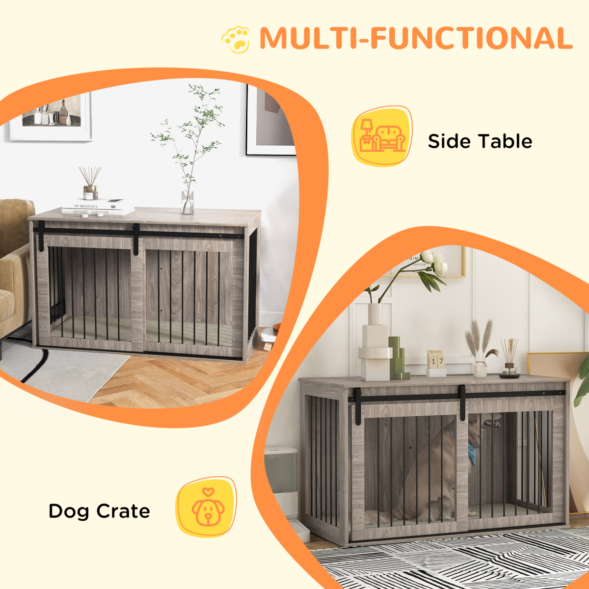 PawHut Dog Crate Furniture with Removable Cushion for XL Dogs - Brown