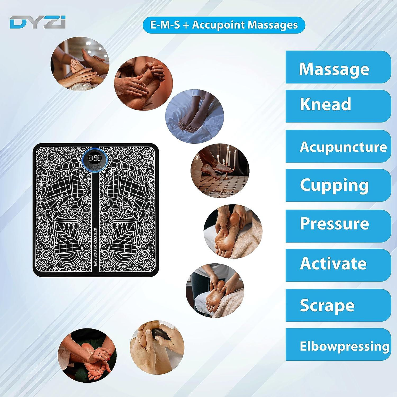 Dyzi EMS Foot Massager - Electrical Muscle Stimulation for Pain Relieve and Improve Circulation for Ultimate Comfort- Relax Your Feet with Rechargeable Foot Massager