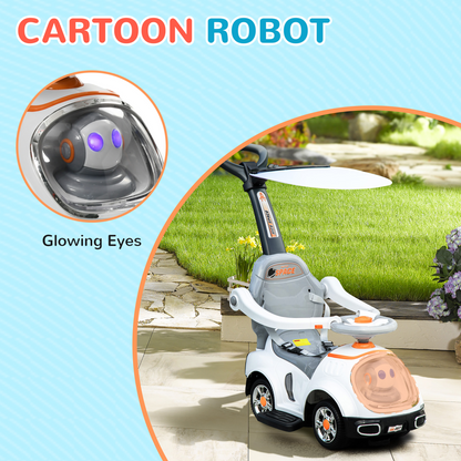 AIYAPLAY 3 in 1 Ride on Push Car, Cartoon Robot Foot to Floor Slider - White