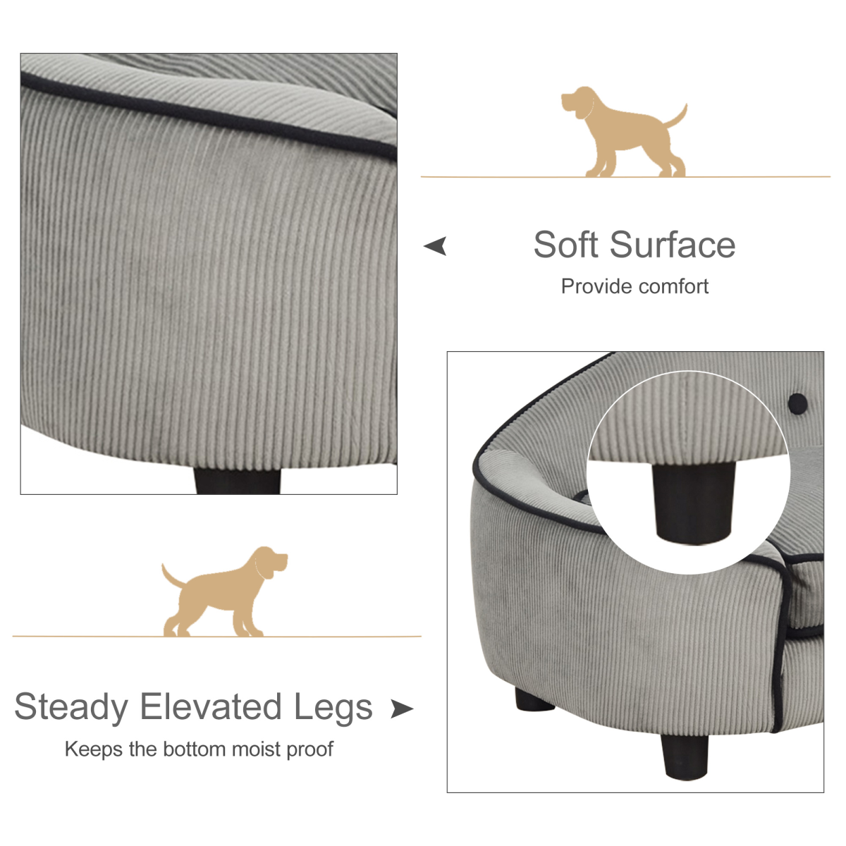 Dog Sofa Bed Pet Chair w/ Sponge Padded Cushion for XS and S Size Dogs - Grey