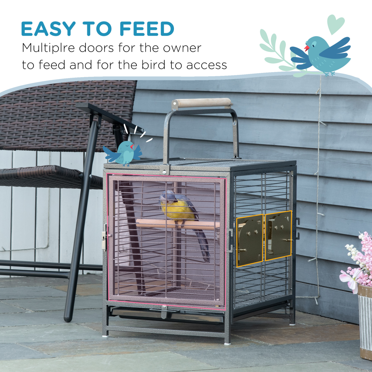 Parrot Cage Bird Carrier w/ Wooden Perch, Handle