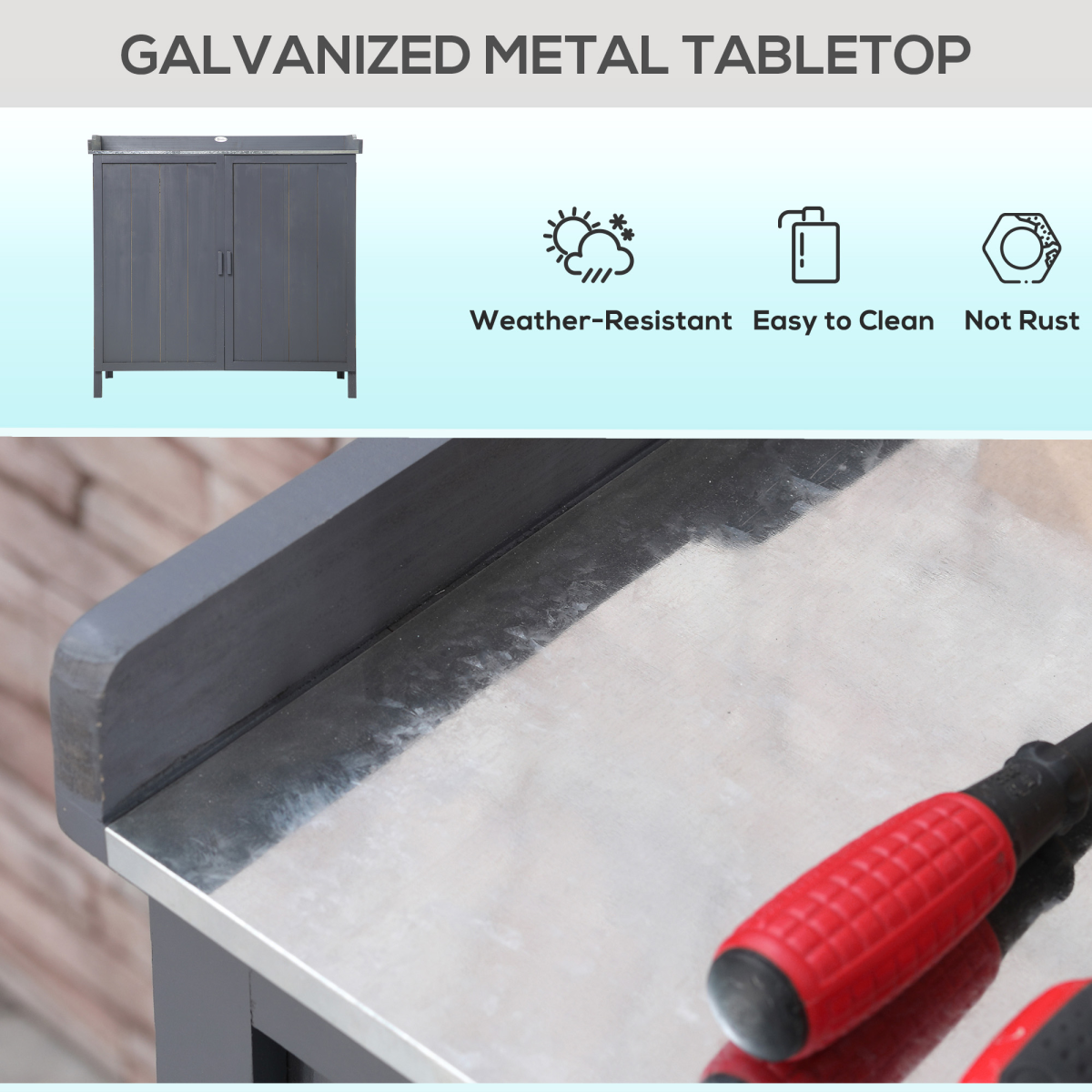 Garden Storage Cabinet, Potting Bench Table Galvanized Grey