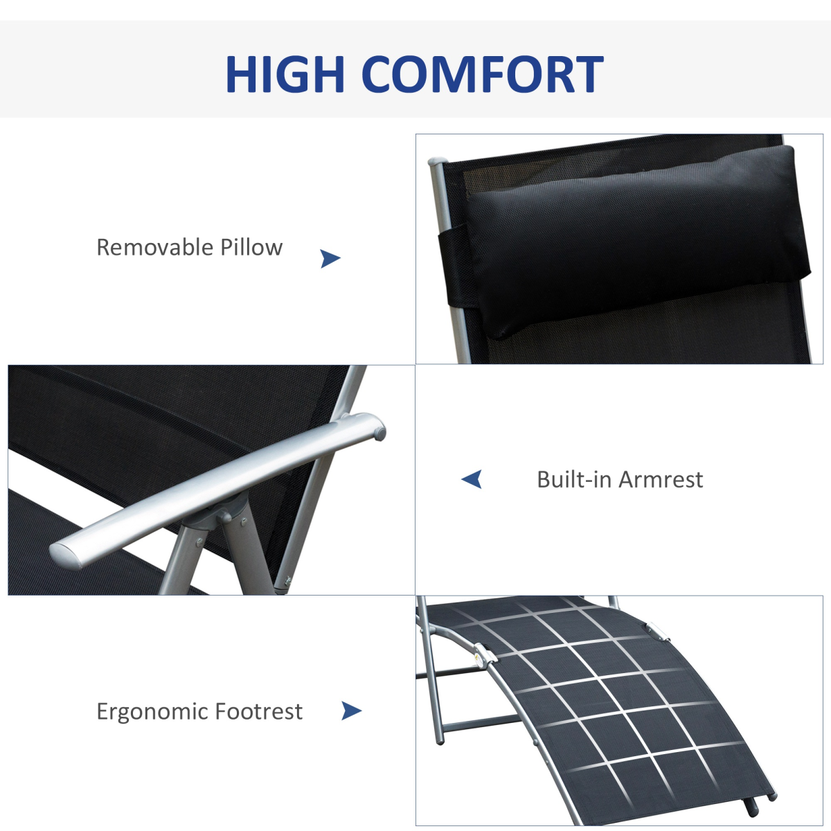 Sun Lounger Recliner Foldable 7 Levels Textilene Black Patio