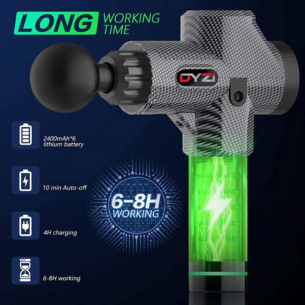 Handheld Dyzi Massage Gun, Percussion Deep Tissue Muscle Body Massager 6 Heads