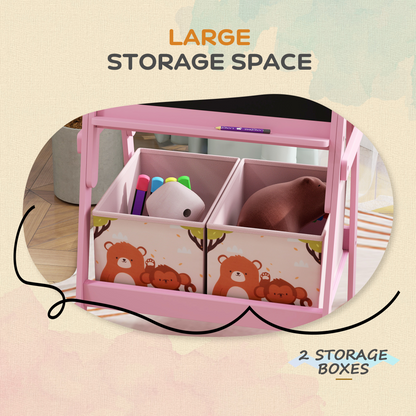 AIYAPLAY 2 in 1 Kids Easel with Whiteboard, Chalkboard, Storage Boxes, Pink