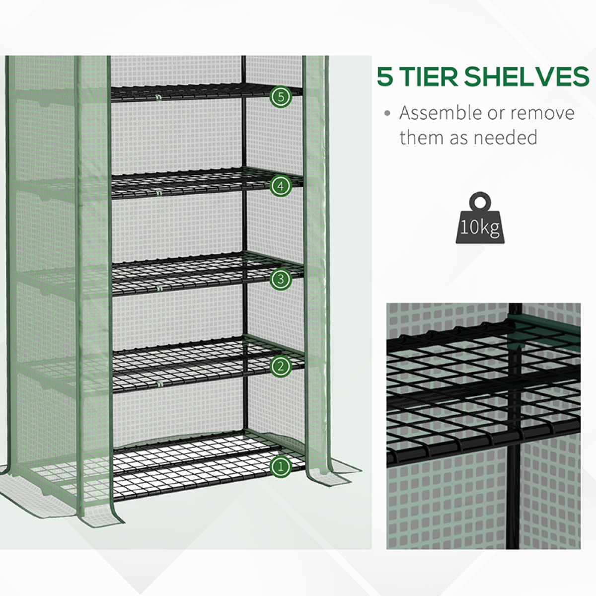 Outsunny Widened Mini Greenhouse 5 Tier Green House, 193H x 90W x 49Dcm, Green