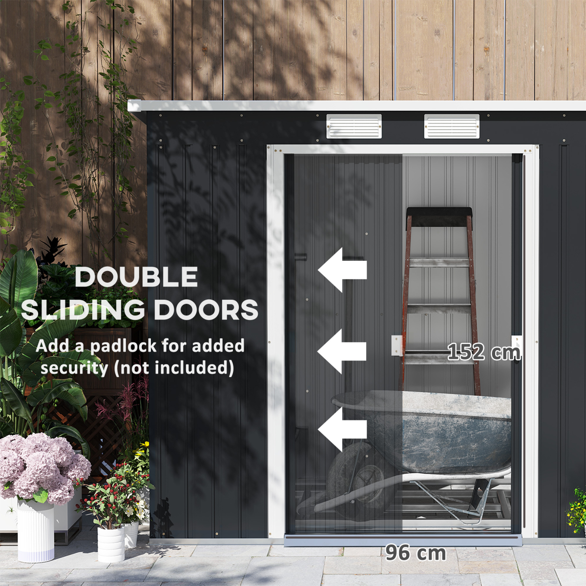 Outsunny 7 x 4ft Metal Garden Storage Shed w/ Double Door Dark Grey