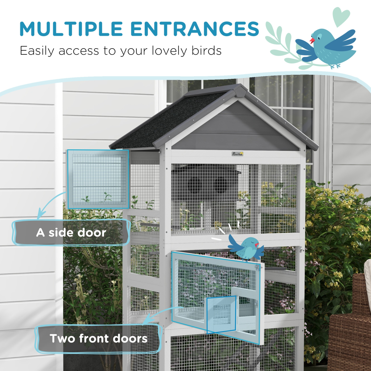 PawHut Bird Cage w/ Stands for Finches, Parakeets, Small Birds - Grey
