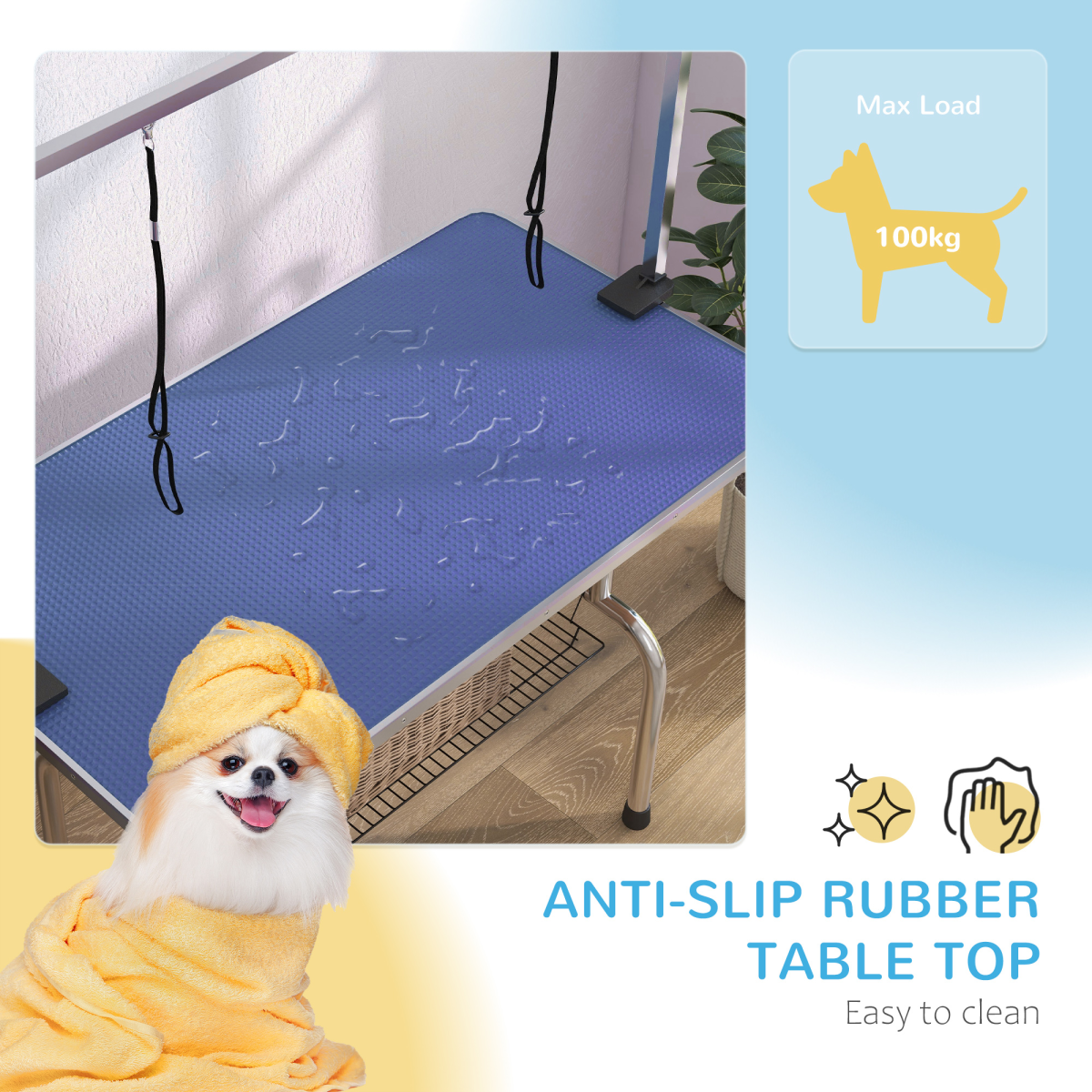 Metal Adjustable Dog Grooming Table Rubber Top 2 Safety Slings Mesh  Pawhut