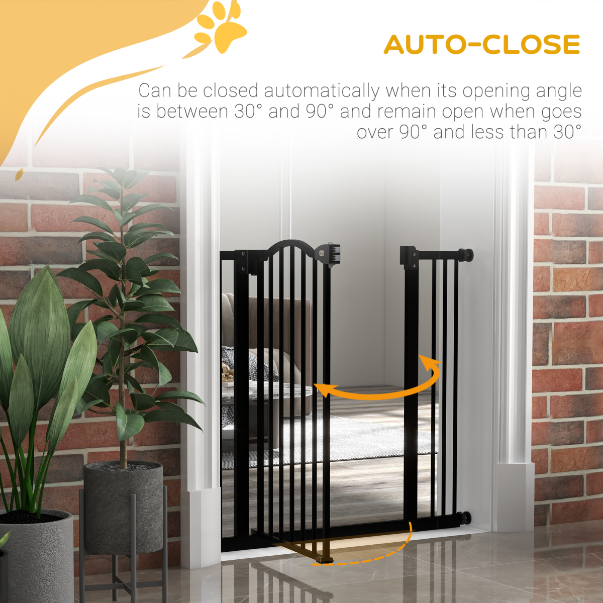 PawHut 74-87cm Adjustable Metal Pet Gate Safety Barrier w/ Auto-Close Black