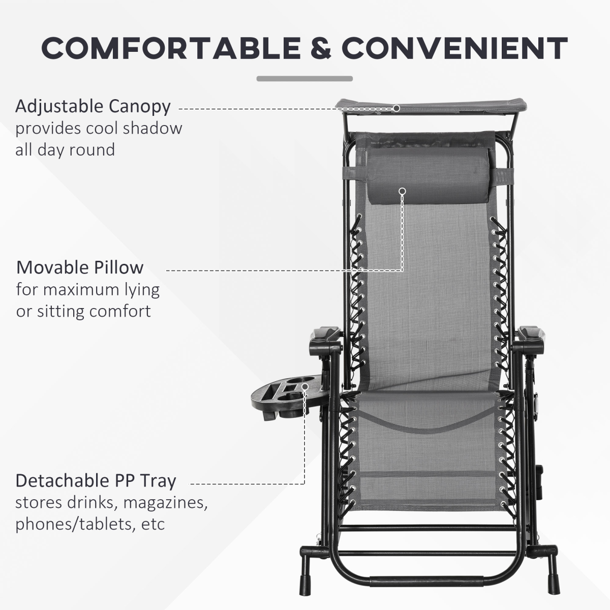 Folding Recliner Chair Outdoor Lounge Rocker Zero-Gravity Seat, Grey