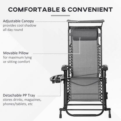 Folding Recliner Chair Outdoor Lounge Rocker Zero-Gravity Seat, Grey