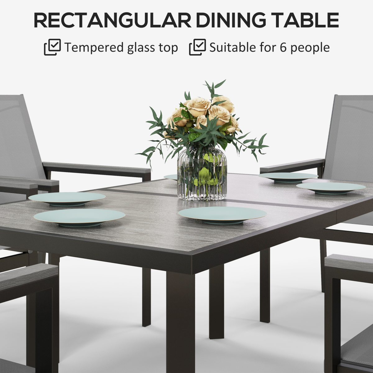Outsunny 7 Piece Garden Dining Set, Outdoor Table and 6 Chairs, Grey