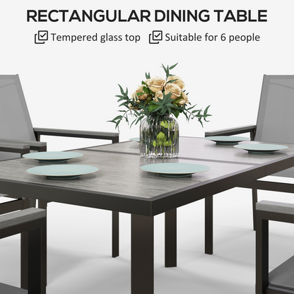 Outsunny 7 Piece Garden Dining Set, Outdoor Table and 6 Chairs, Grey