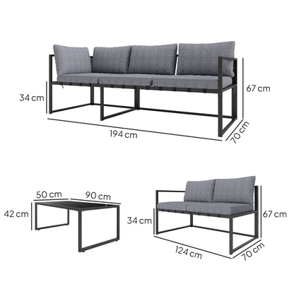 Outsunny 3 Piece L Shaped Garden Furniture Set with Cushions, Grey