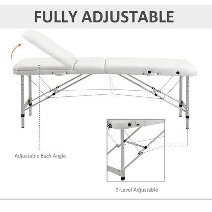 HOMCOM Folding PVC Leather Massage Table Aluminium Frame w/Headrest