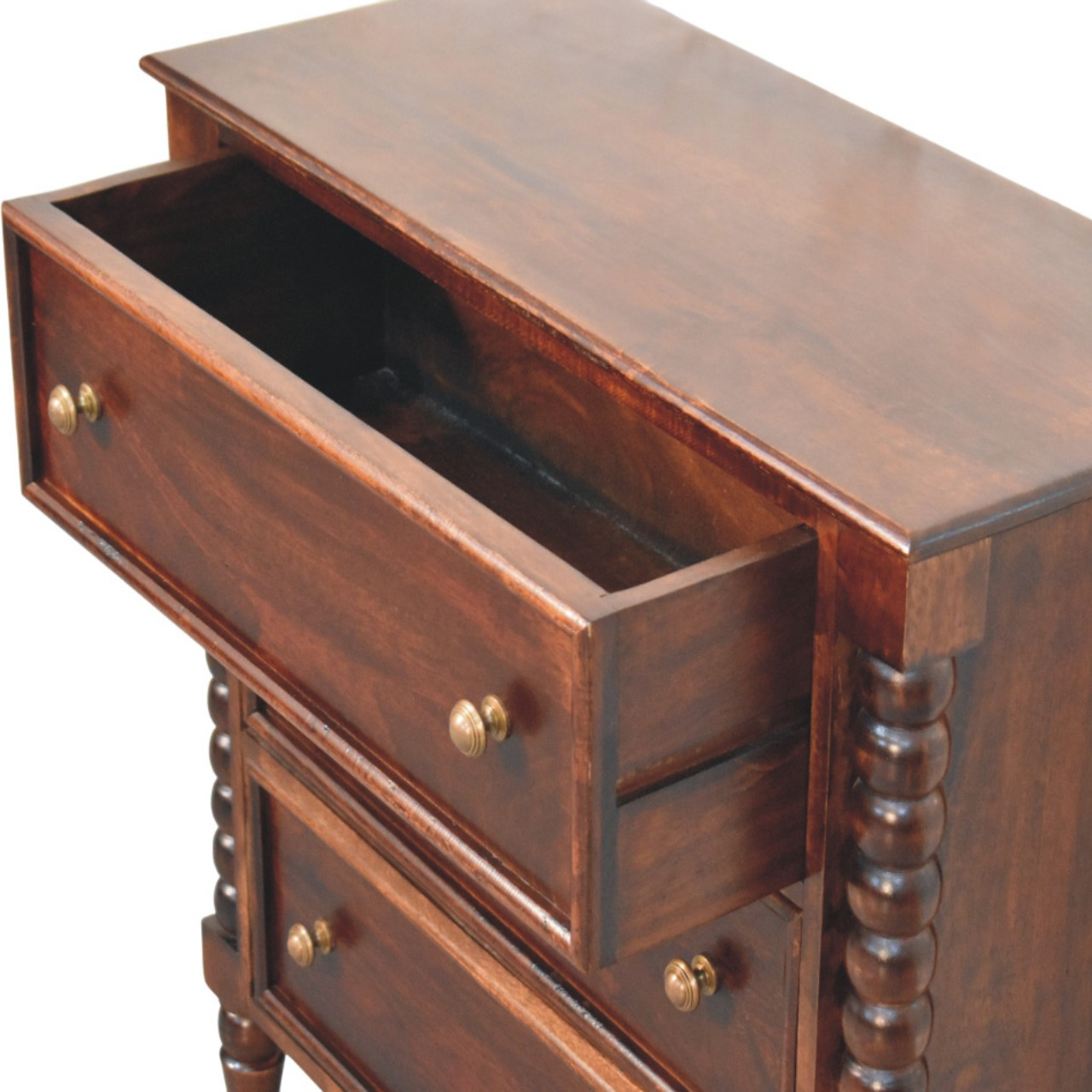 Artisan Furniture Solid Wood Spindle Winewood Chest, 3 Drawers, Brown