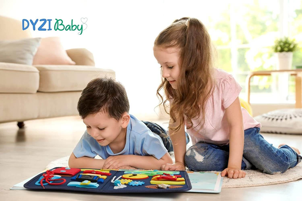 Dyzi Montessori Busy Board Sensory Learning Activity Toy Travel Portable Fabric