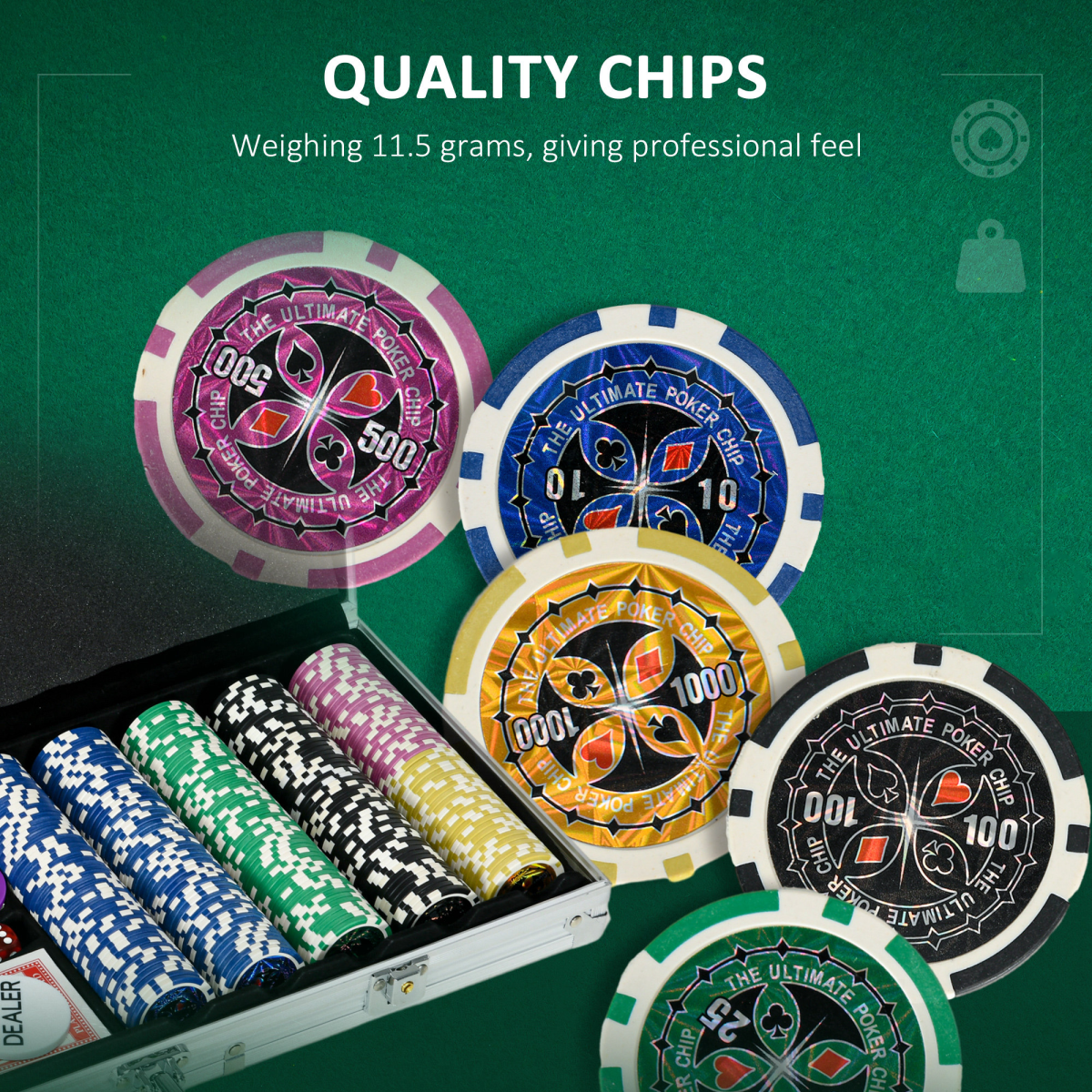 SPORTNOW 500-Piece Poker Chips Set w/ Mat, Aluminium Case, Two Decks of Cards