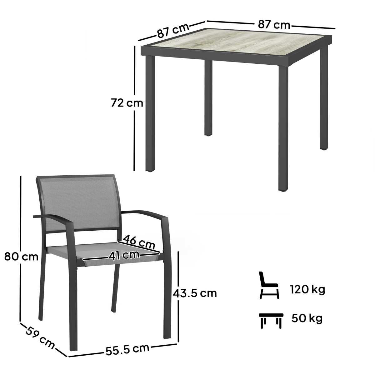 Outsunny 5 Piece Garden Furniture Set with 4 Stackable Armchairs, Grey