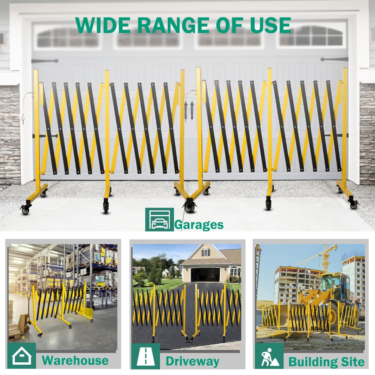 Metal Expandable Barricade, 23 Feet Retractable Fence Outdoor, Mobile Safety Barrier Gate, Easily Assembled Expanding Gate with Casters, Collapsible Accordion Barricade Gate Outdoor