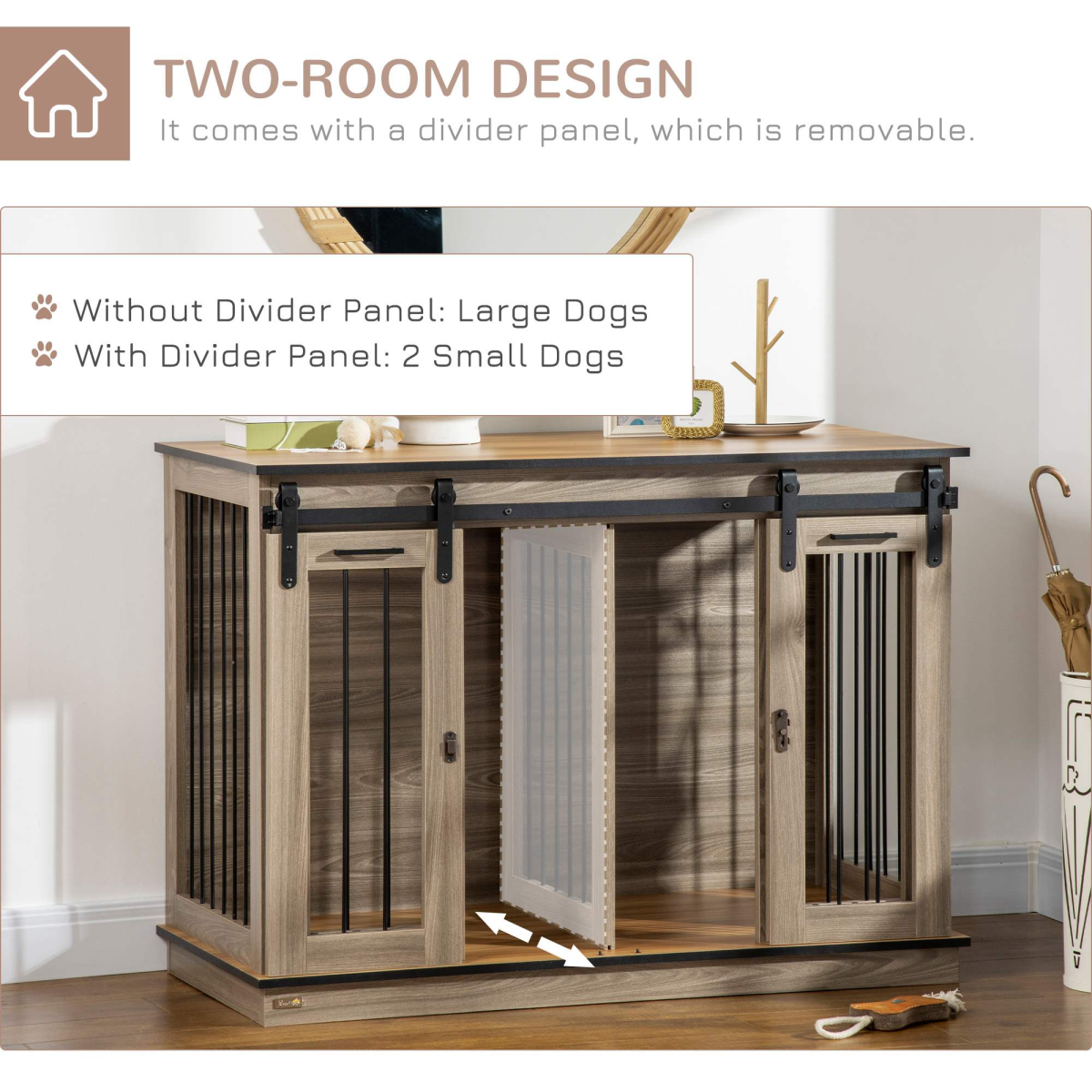 PawHut Dog Crate for Large Dogs, Double Dog Cage for Small Dog, Oak Tone