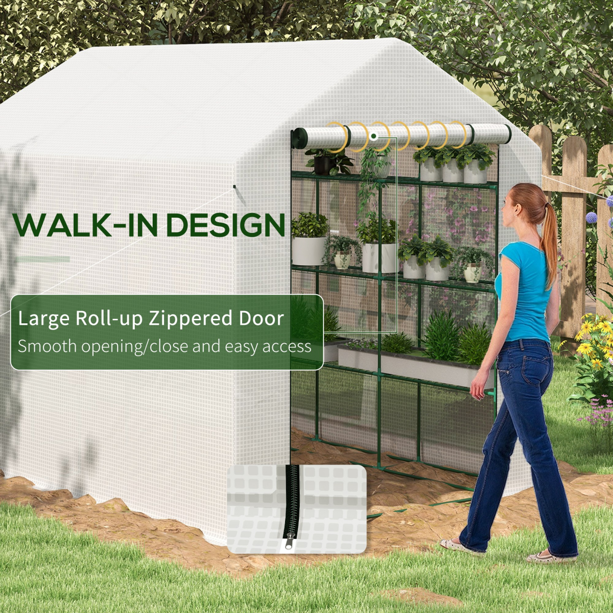 Outsunny Walk-in Garden Greenhouse Shelves Polytunnel Steeple Grow House