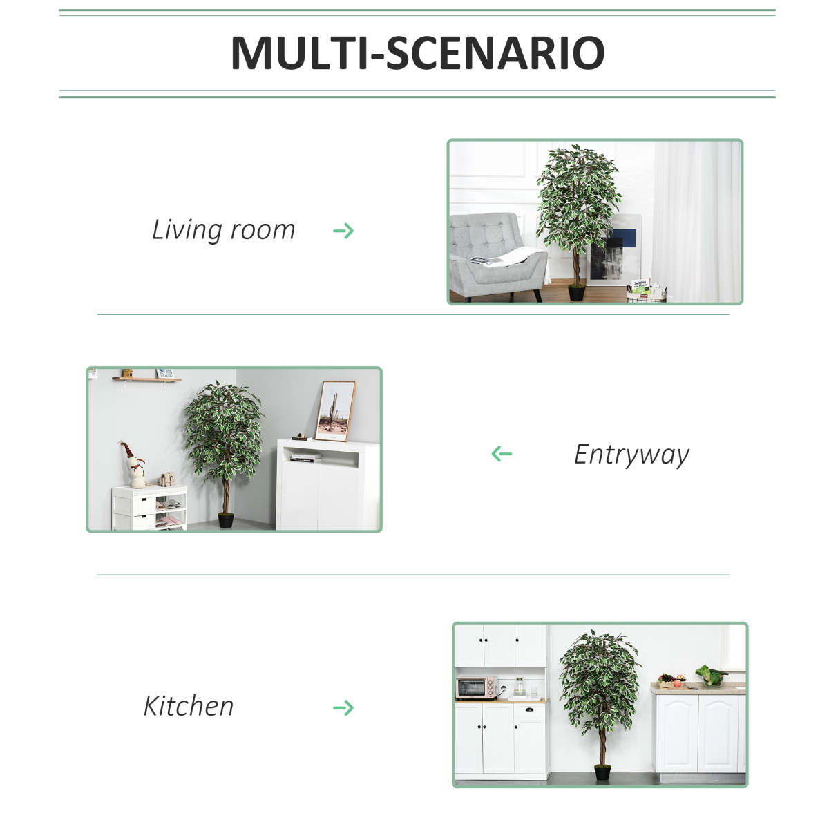 Artificial Ficus Silk Tree with Nursery Pot, Decorative Fake Plant, 160cm