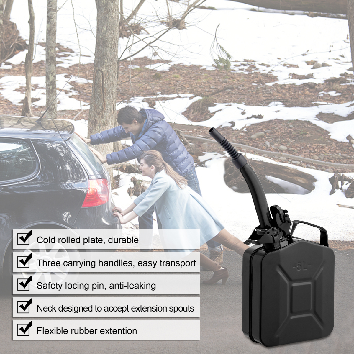 1PC 5L Black Iron Oil Can with 0.6mm Spout, Heavy-Duty Metal Lubricating Oil Dispenser