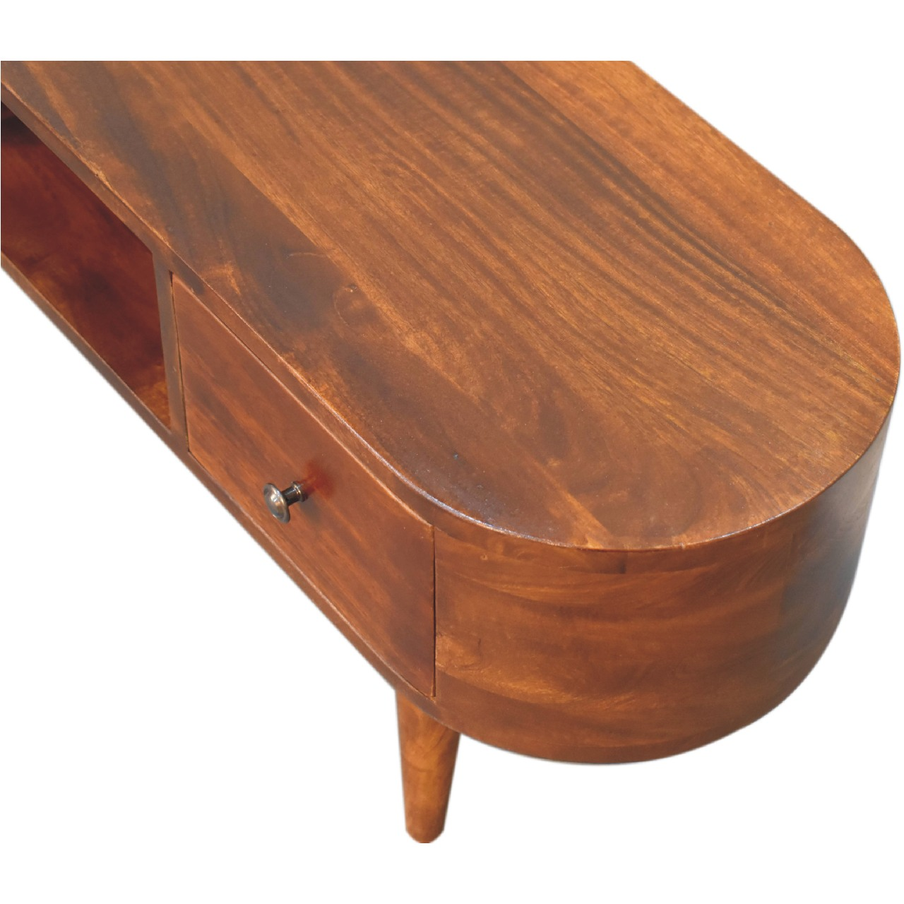 Artisan Furniture Solid Wood Chestnut Round Open Media Unit, 2 Drawers, Brown