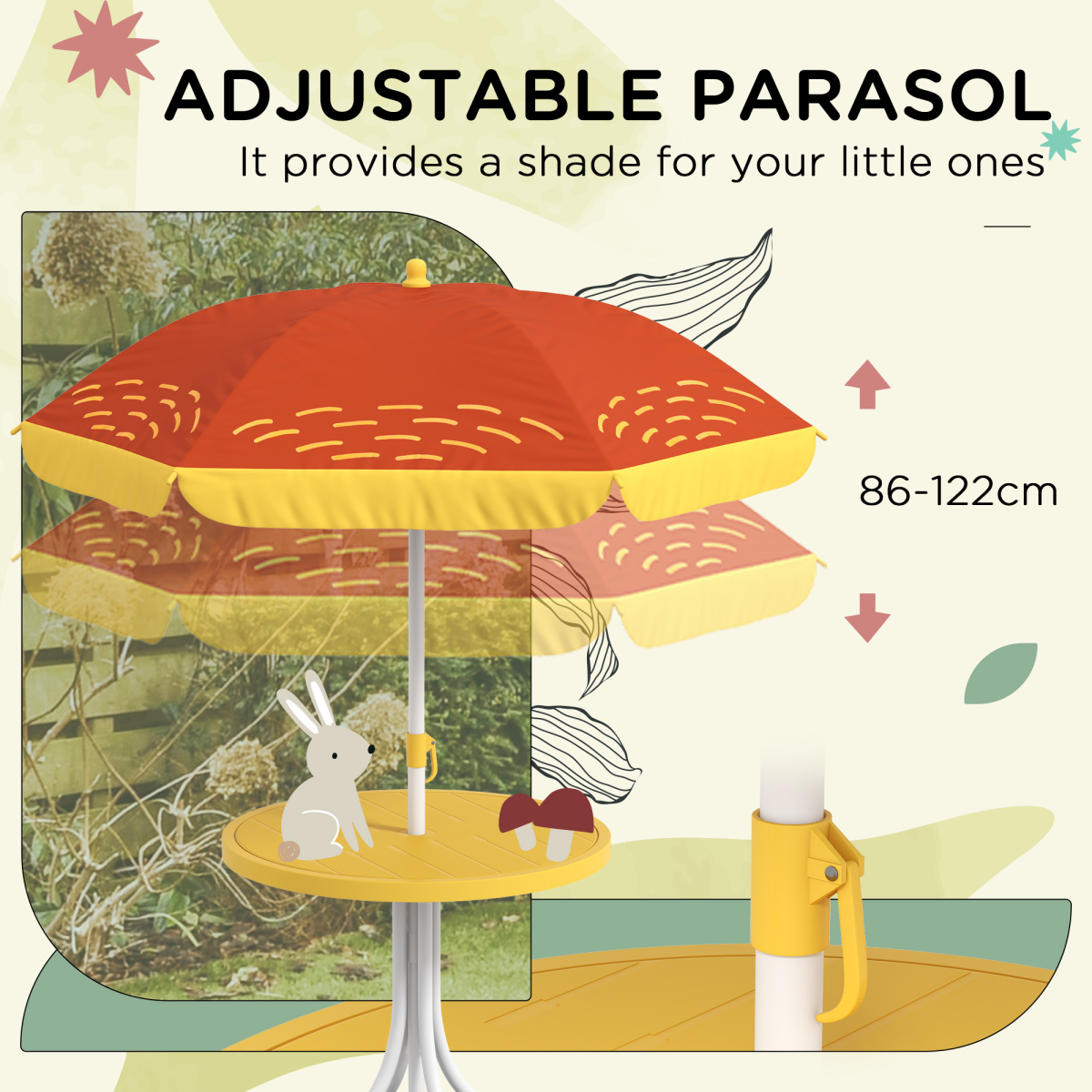 Outsunny Kids Bistro Table and Chair Set with Lion Theme, Adjustable Parasol