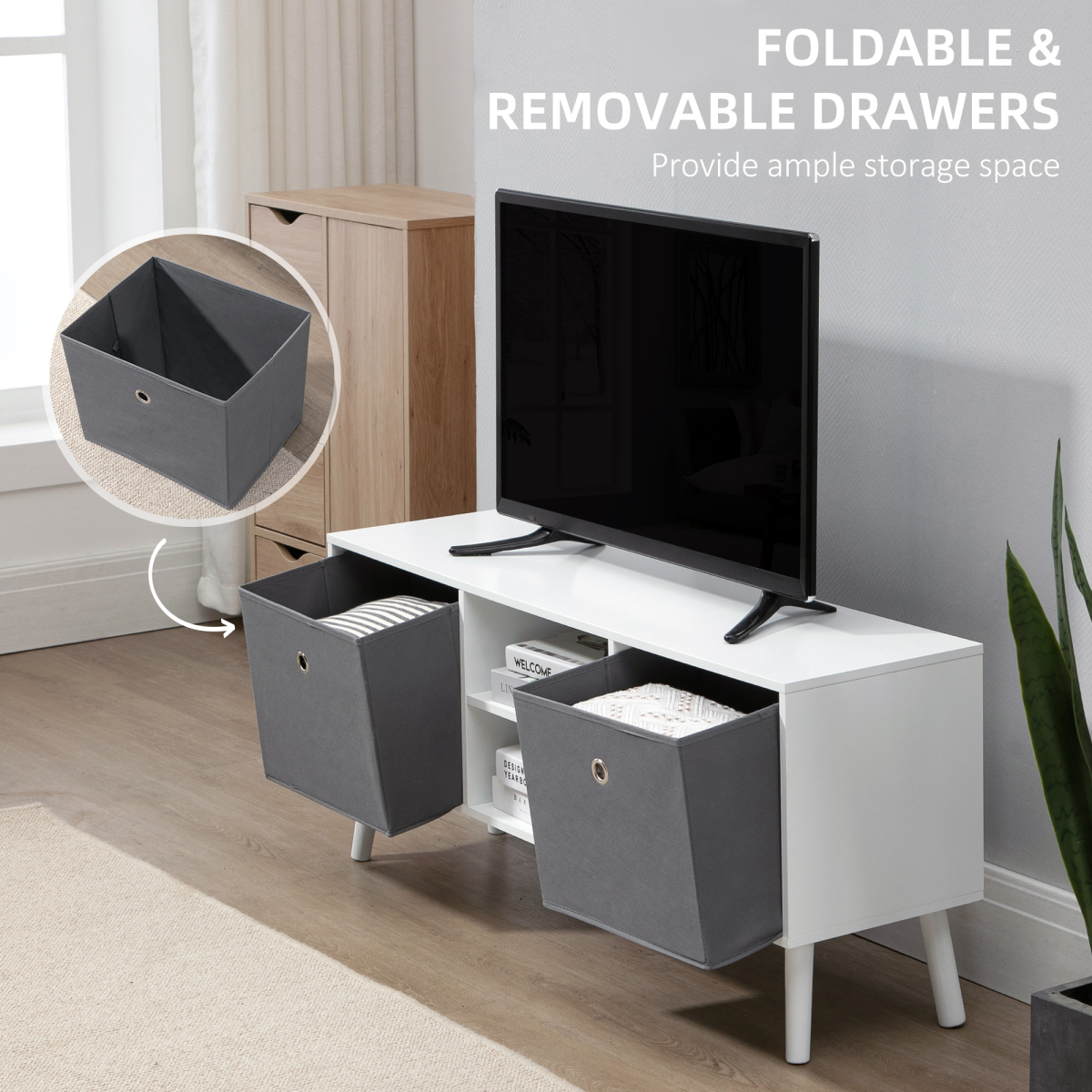 HOMCOM Modern TV Cabinet Stand w/ Shelves & Drawers, Living Room Bedroom