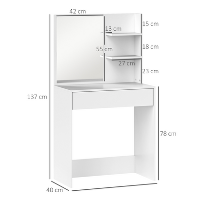 HOMCOM Dressing Table with Mirror and Storage, Modern Vanity Desk, White